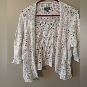 JM Collection White Open-Weave Cardigan